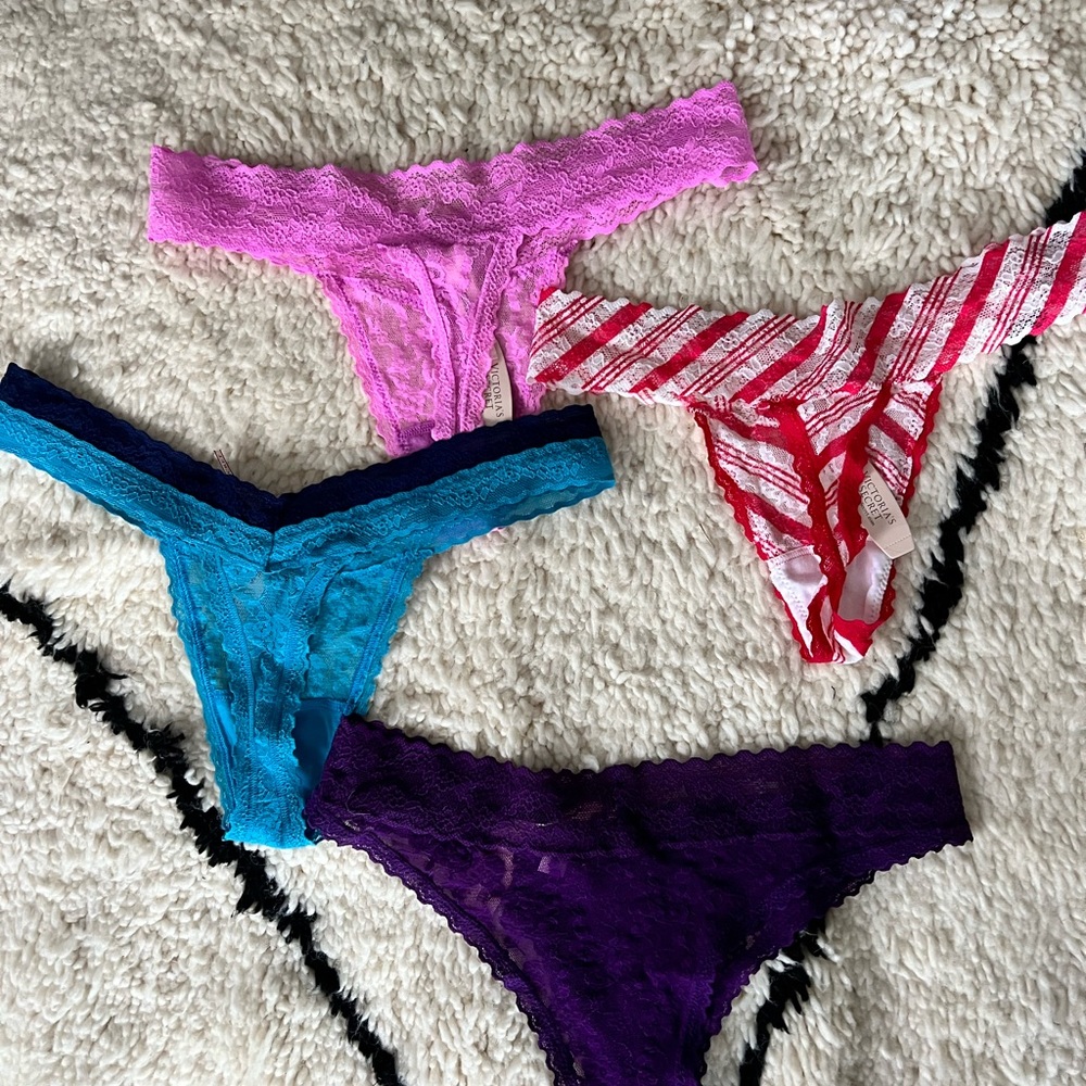new with tags never worn Victoria’s Secret lace undies. 3 thongs, 1 cheeky.